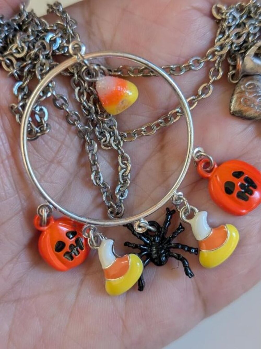 Betsey Jhonson Vintage Silver Tone Halloween Glass Charm Pendant Necklace. - Picture 2 of 7